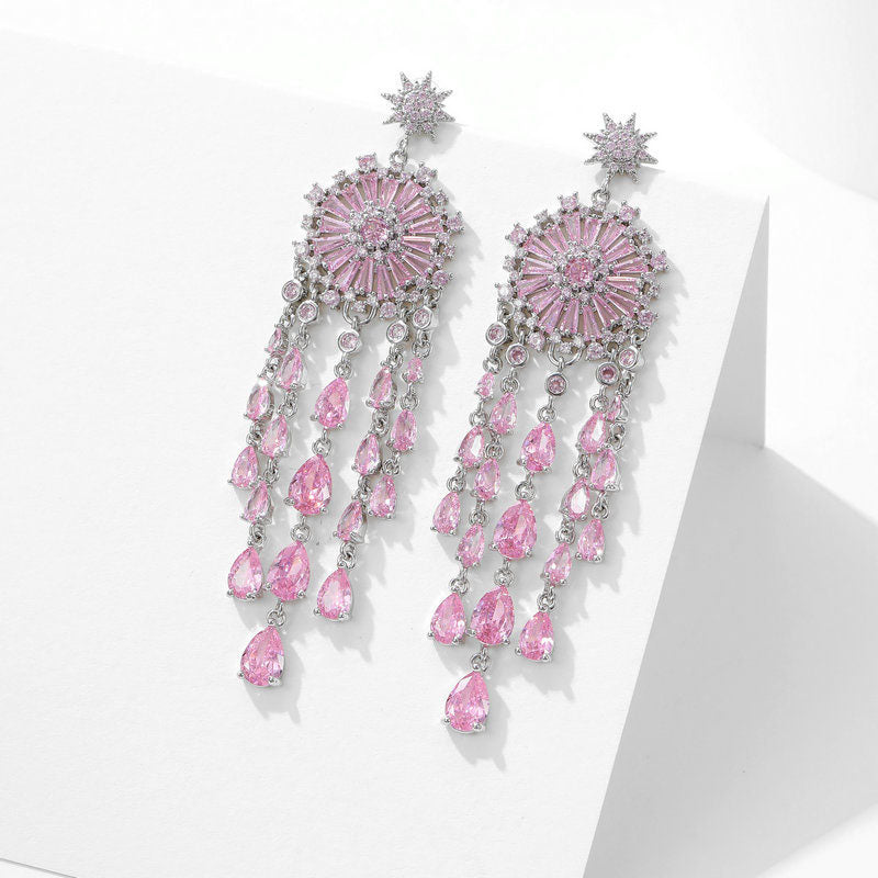 925 Silver Needles Vintage Round Pear Drop Fringed Long Boho Earrings