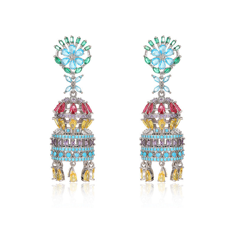 925 Silver Needles Three-dimensional Lantern Drop Long Boho Earrings