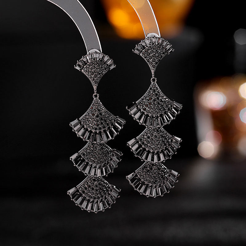 925 Silver Needles Vintage Long Fan-shaped Boho Earrings