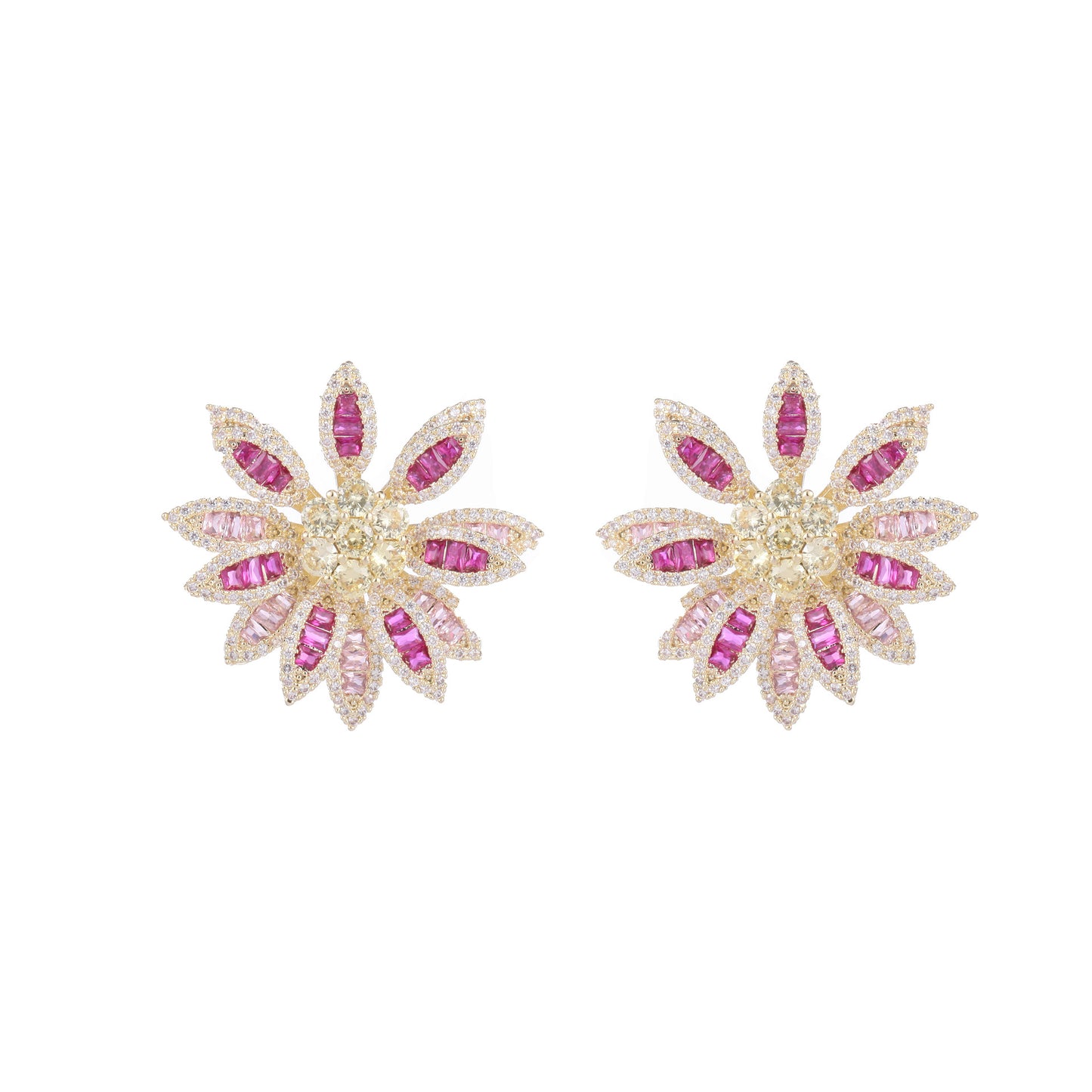 Round Double Layered Floral Shining Zircon 925 Silver Needles Boho Earrings